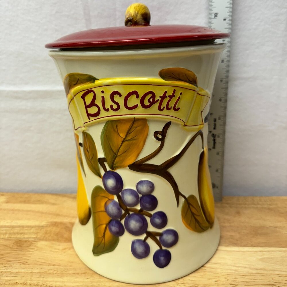 Vintage Biscotti Jar - Handmade for Nonni's:  Glazed Ceramic, Beautiful & Rare